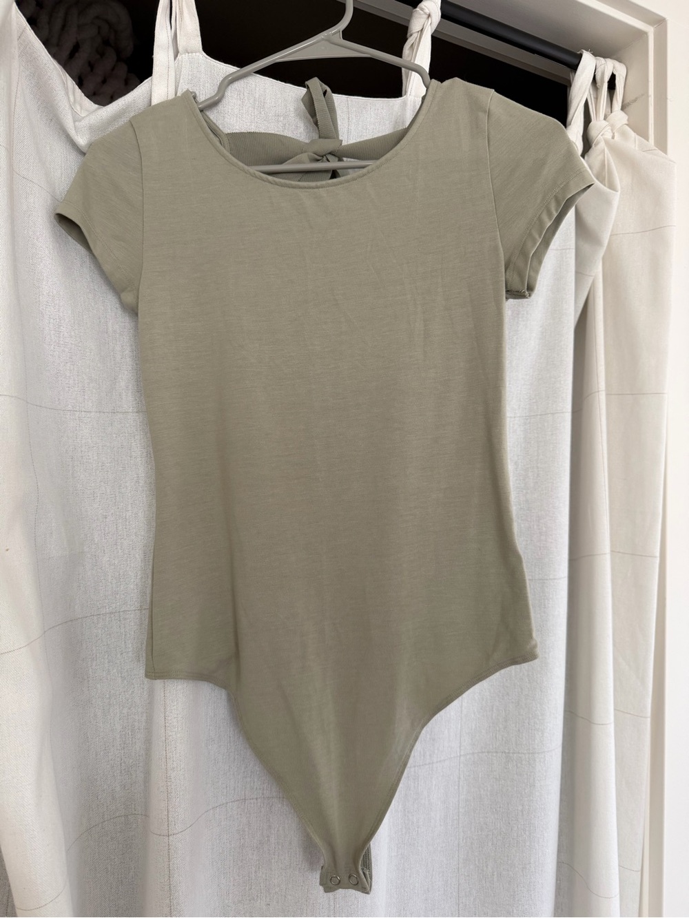American Eagle Outfitters Olive Green Short Sleeve Bodysuit with Back Tie